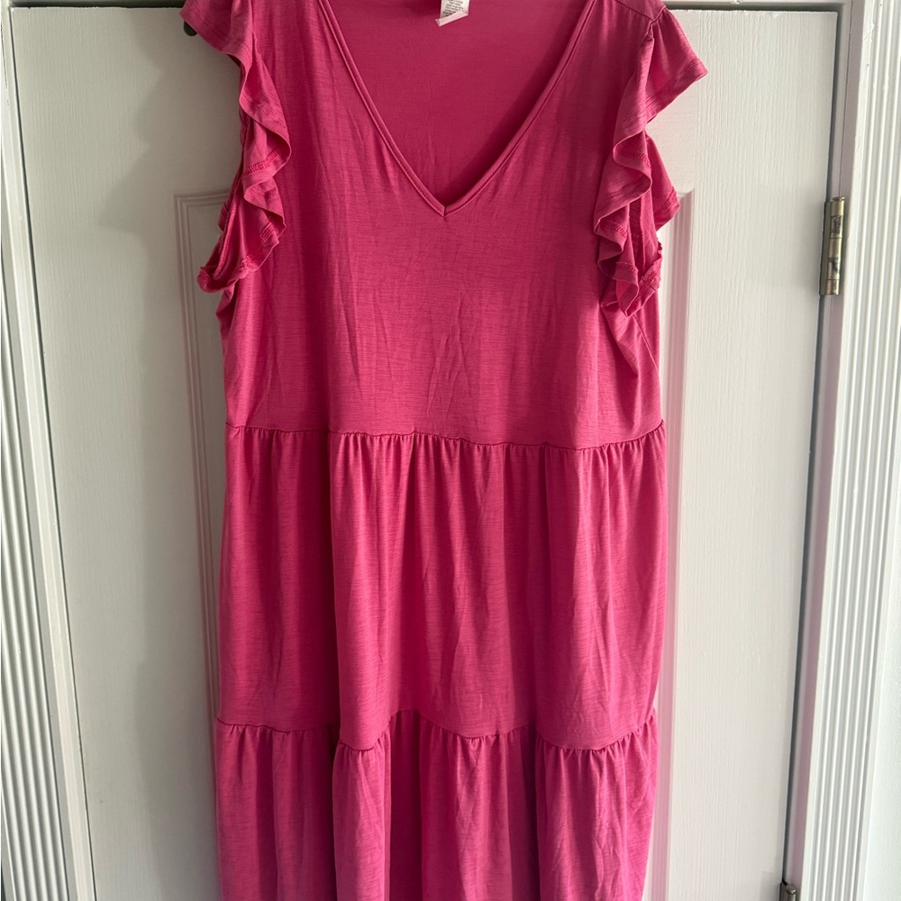 Chic Soul Hot Pink Ruffle Sleeve Mini Dress
